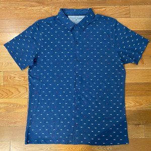 Michael Brandon Mens Button Up Short Sleeve Shirt Fish Bone Skeleton Red XXL